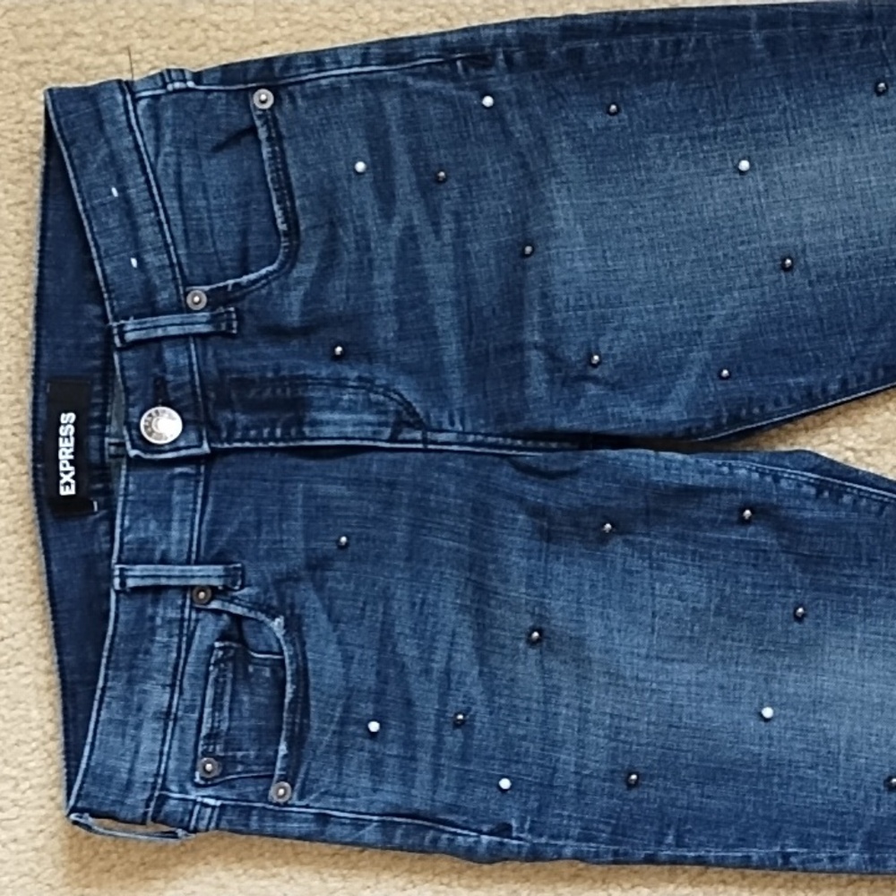 Express Midrise Ankle Denim Jeggings Women's Size 2 Stretch Performance Y2K Blue - Picture 2 of 10